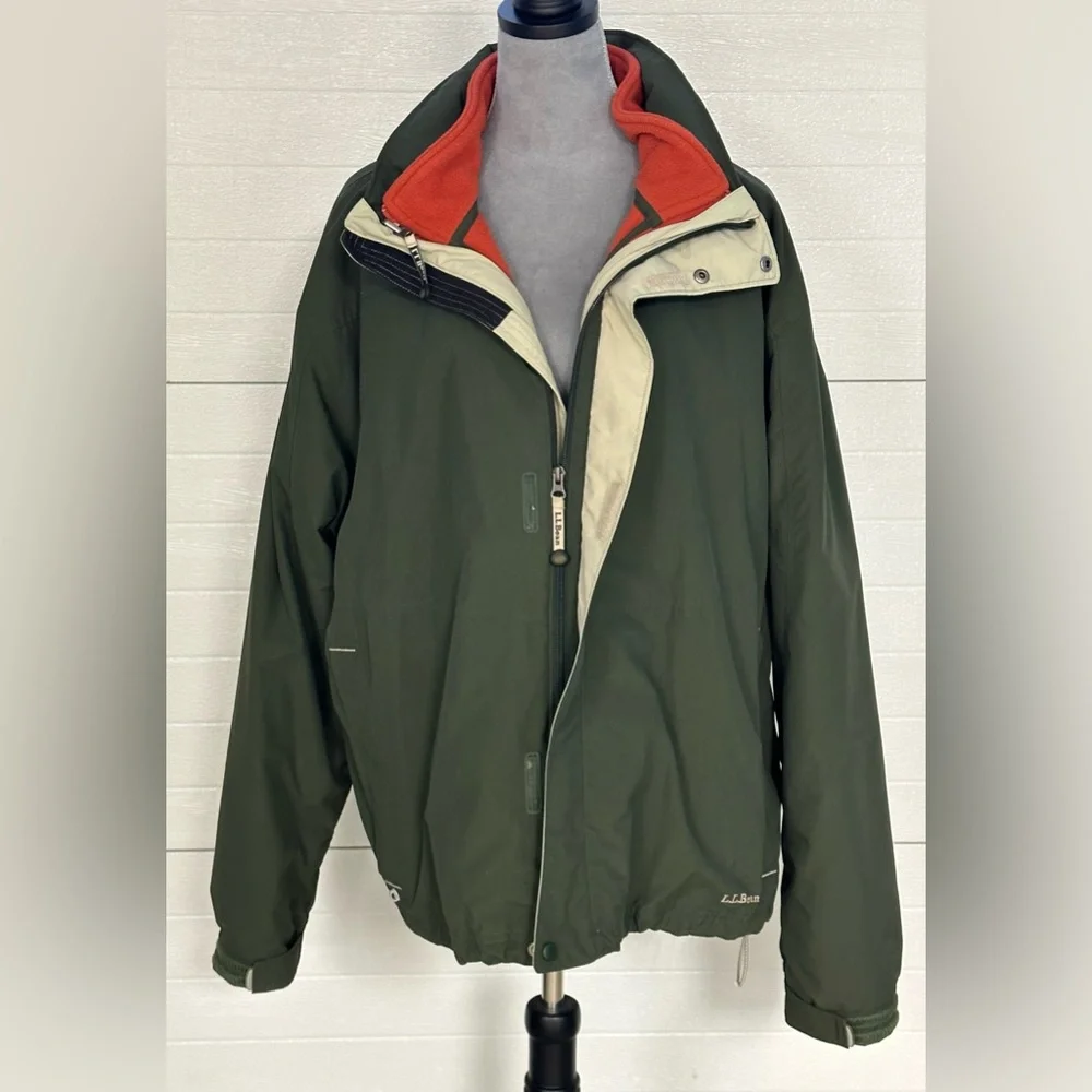 L L Bean Olive Green detachable fleece lined Men’s jacket 0BCY9 Sz 2XL - Picture 5 of 14